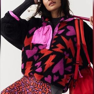 Free People New Hit The Slopes Fleece Jacket in Bolts of Love Adore Combo